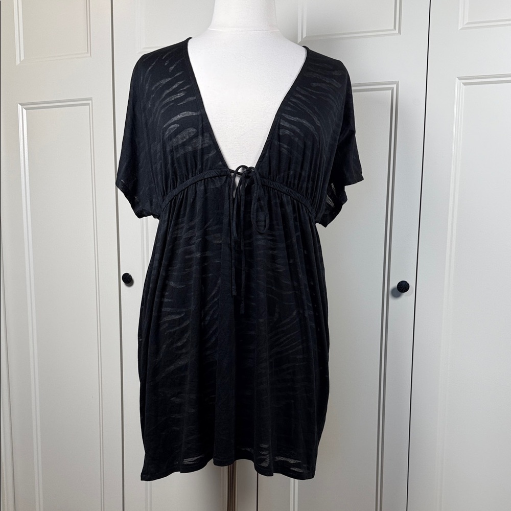 Black Short-Sleeve Swim Cover-Up Tunic